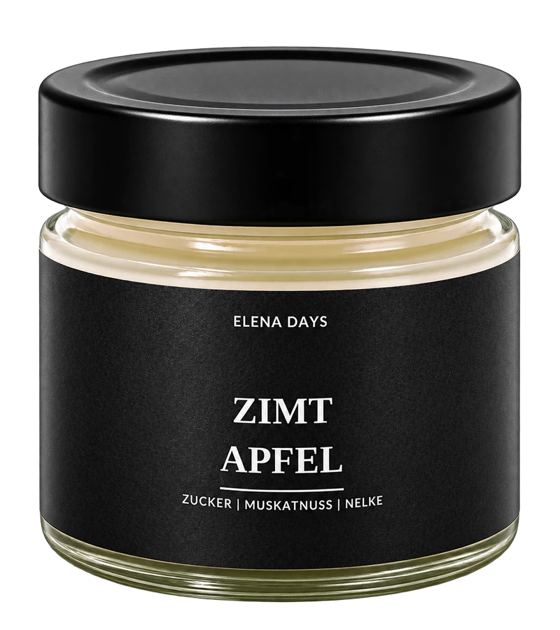 ELENA DAYS Zimt Apfel, geschlossene Duftkerze mit schwarzem Deckel