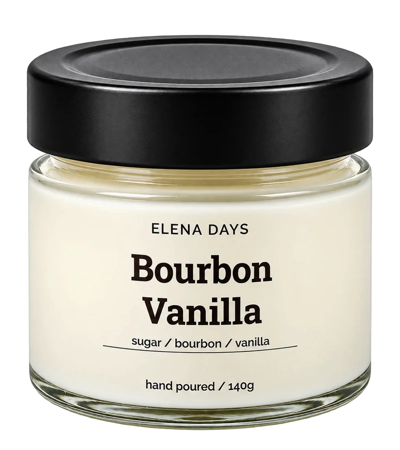 ELENA DAYS Bourbon Vanilla, geschlossene Duftkerze mit schwarzem Deckel