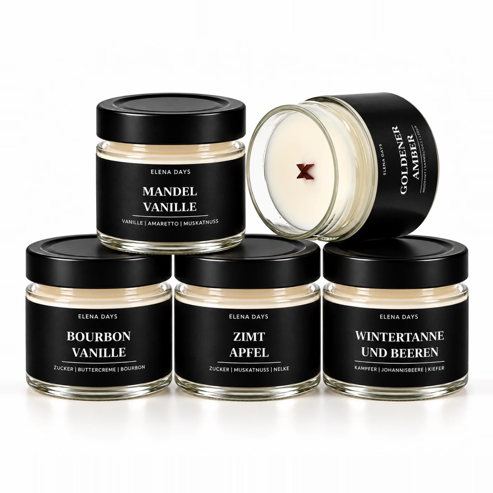 ELENA DAYS Black Label: Mandel Vanille, Goldener Amber, Bourbon Vanille, Zimt Apfel, Wintertanne und Beeren